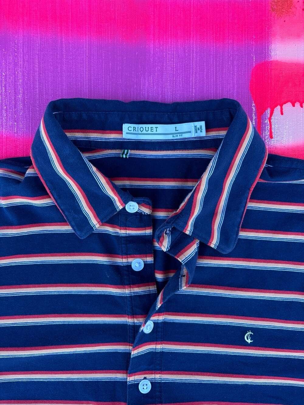Criquet Slim Fit Pima Cotton Striped Polo Shirt Size L